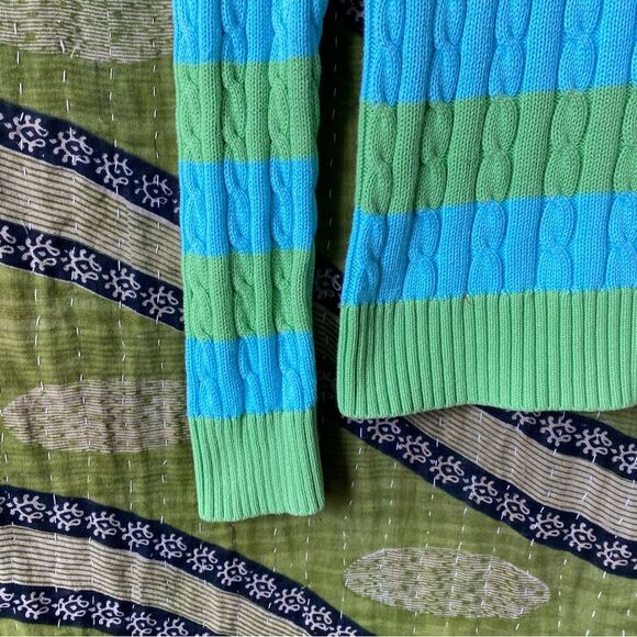 Y2K Lilly Pulitzer Blue/ Green Logo Striped Cable Knit Sweater Size Extra Small - Picture 5 of 16